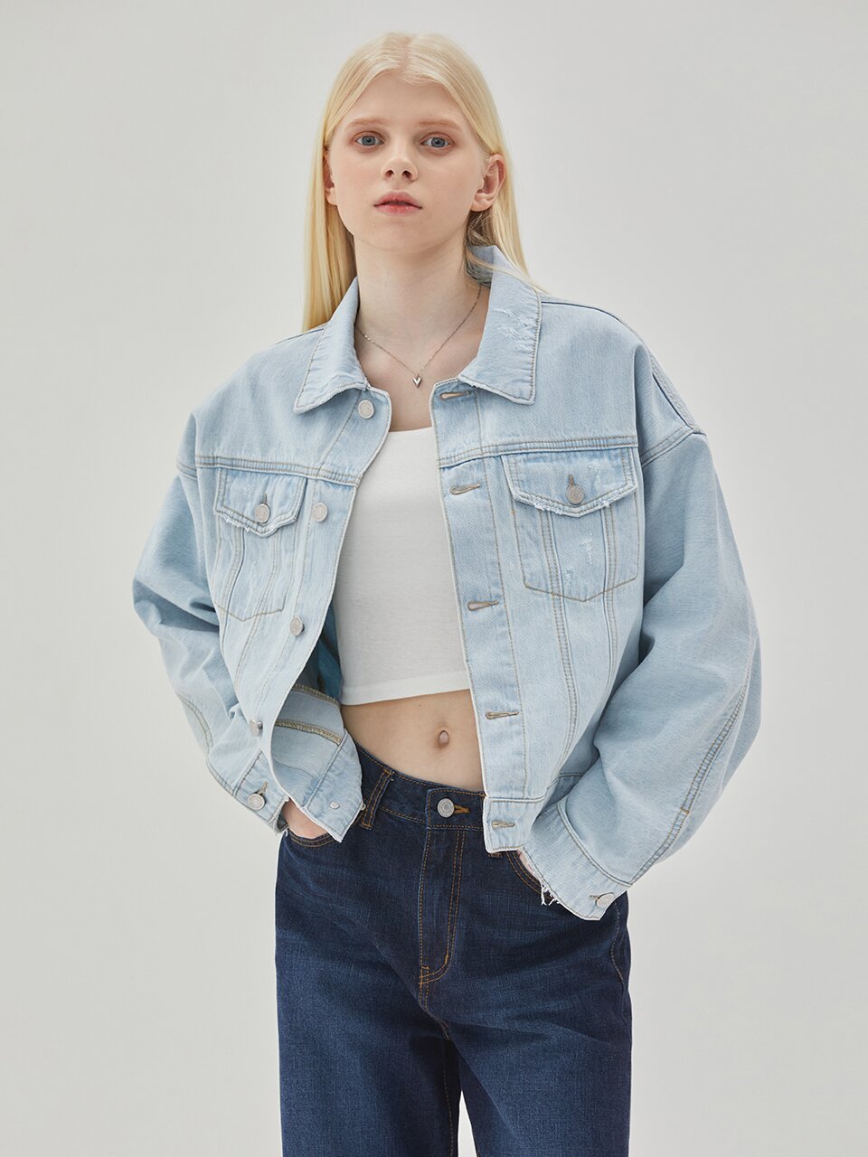 DOLMAN SLEEVE OVERSIZE DENIM JACKET LIGHT BLUE