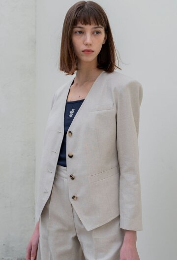 COLLARLESS LINEN JACKET BEIGE