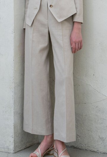 COLLARLESS LINEN SUIT PANTS