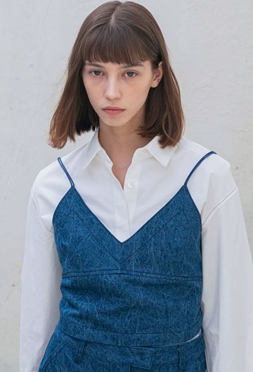 WASHED DENIM CROP BUSTIER