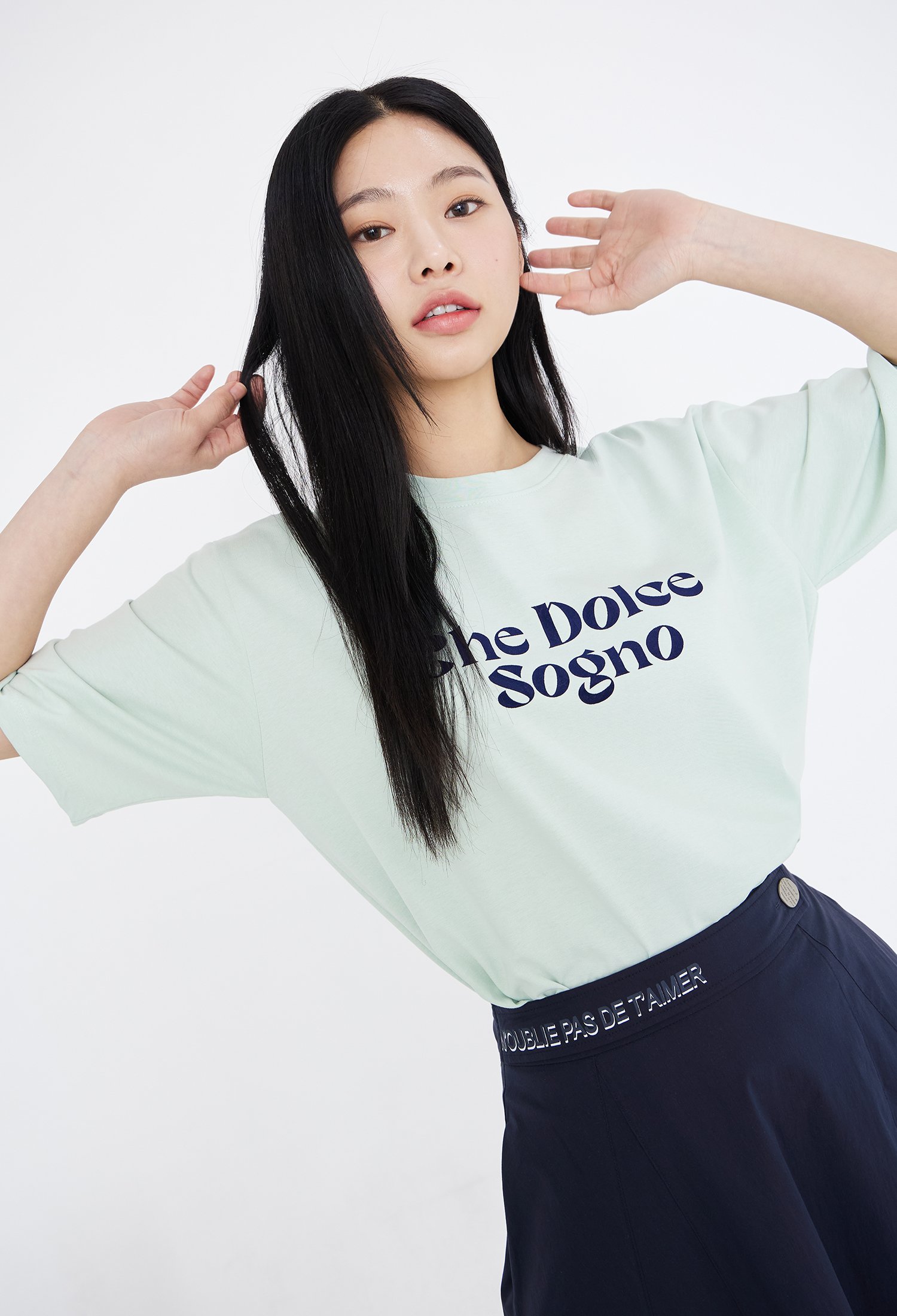 오버핏 레터링 코튼 티셔츠 (MINT)