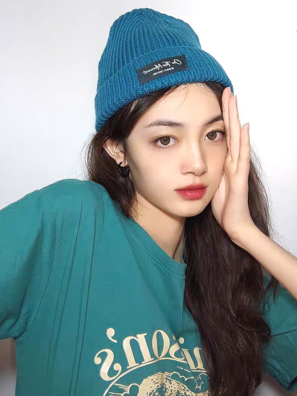 온더모먼트 레터링 비니 C4 그린블루
