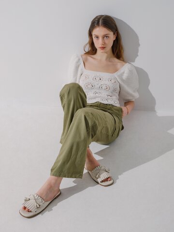 태슬 리본 슬리퍼_크림