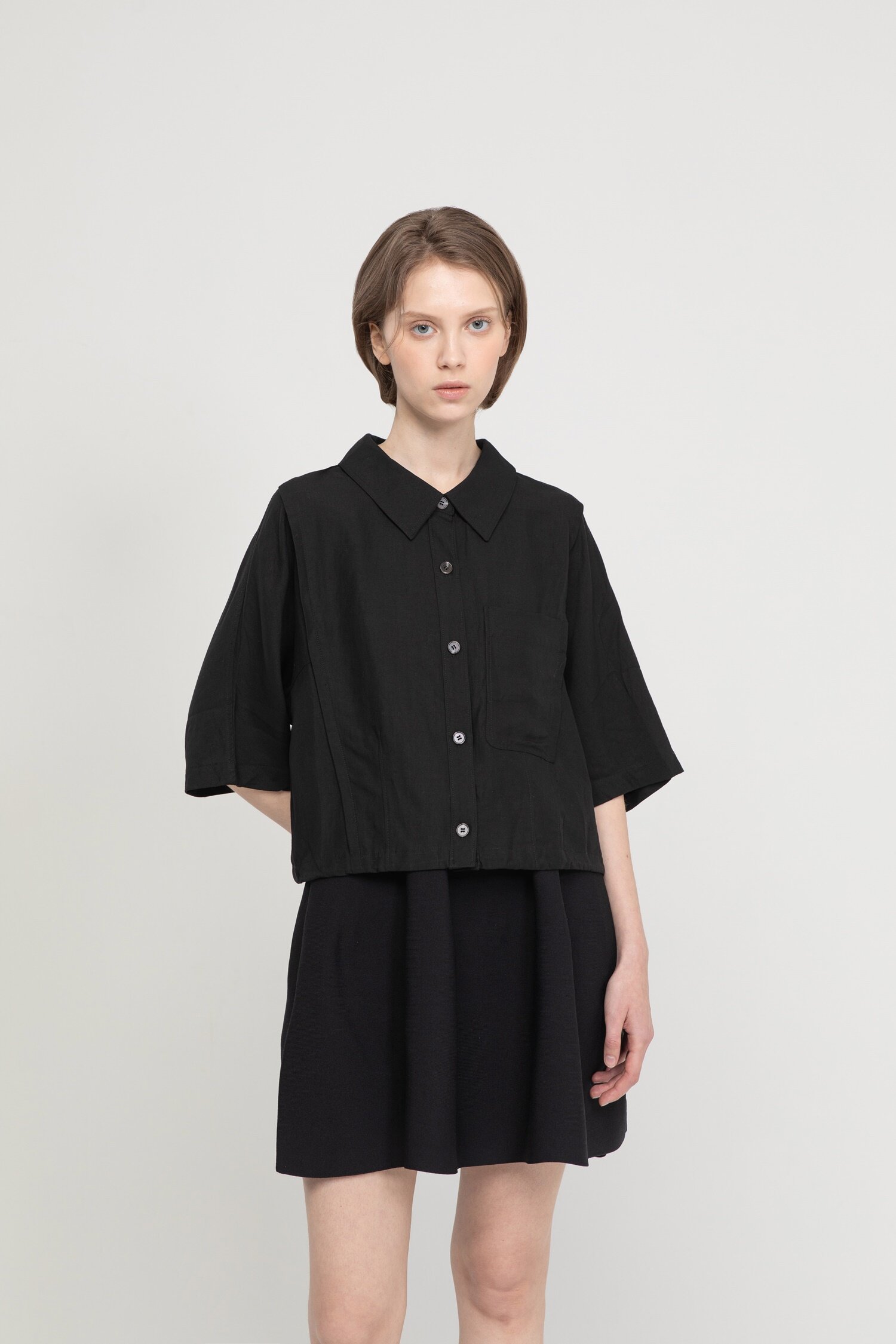 Cropped stitch shirt - Black
