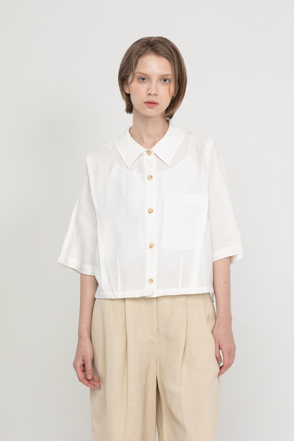 Cropped stitch shirt - White