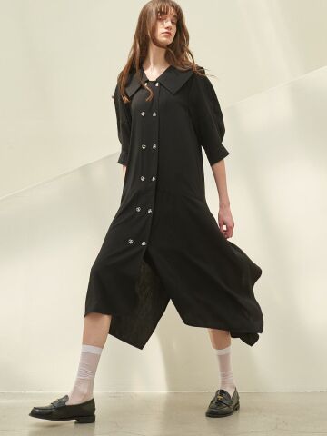 CAPE COLLOR UNBALANCE HAM LINE DRESS_BLACK