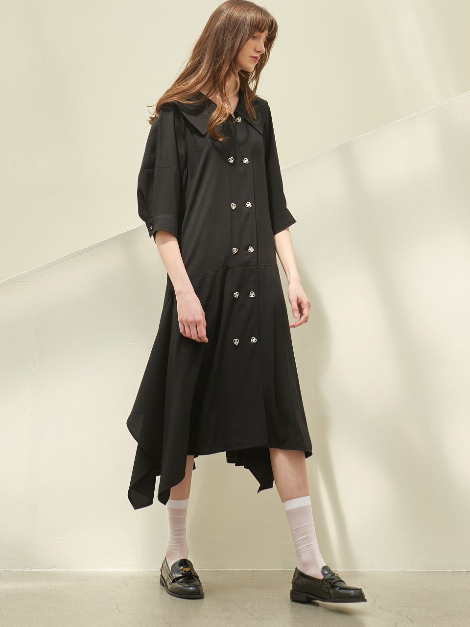 CAPE COLLOR UNBALANCE HAM LINE DRESS_BLACK