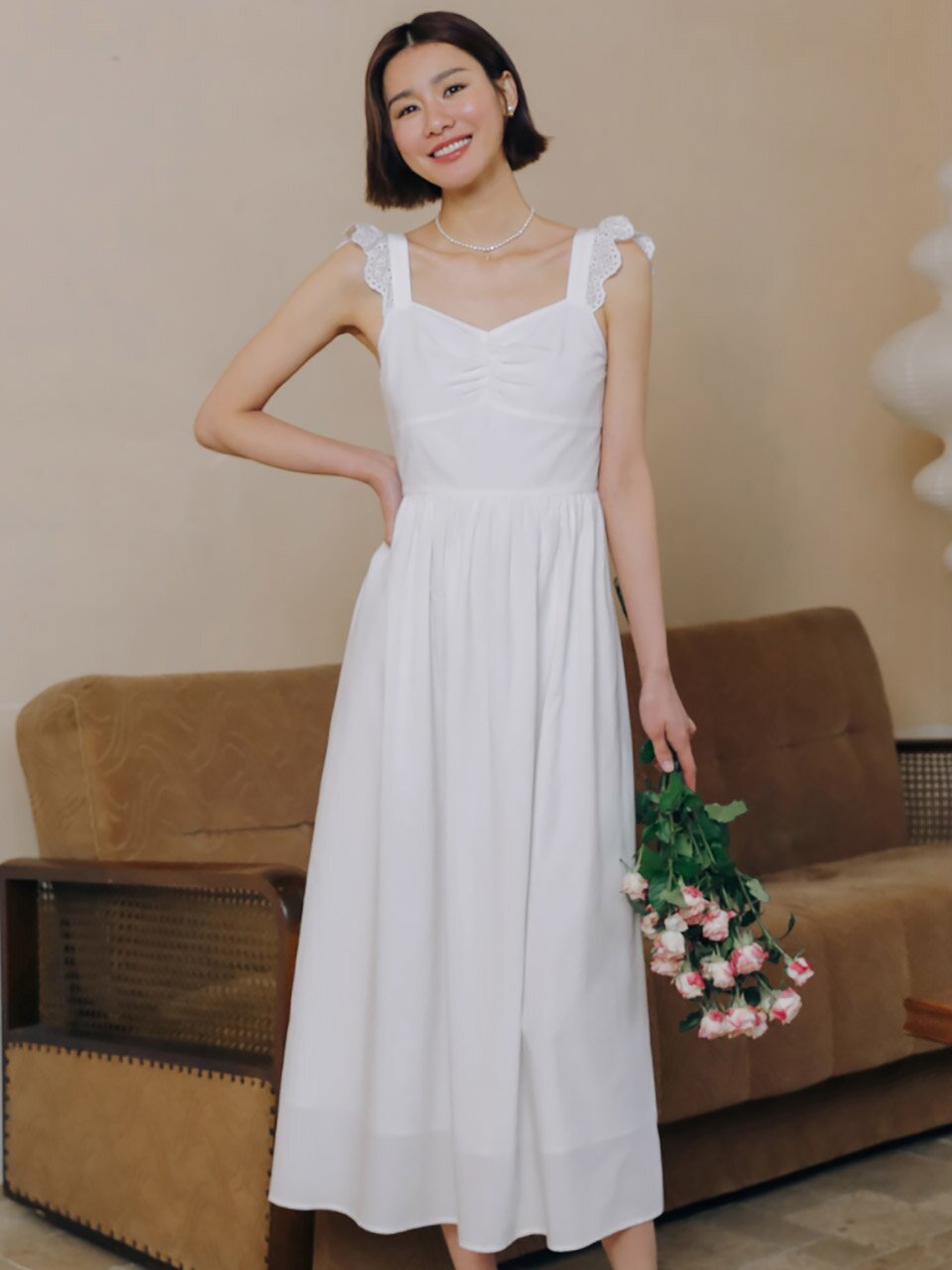LS_Lovey white lace sleeveless dress