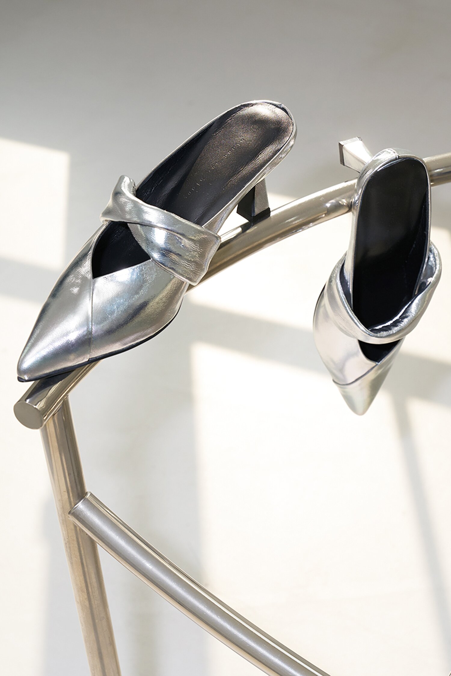 Anna Mules 6cm Heels Lamb Skin Silver