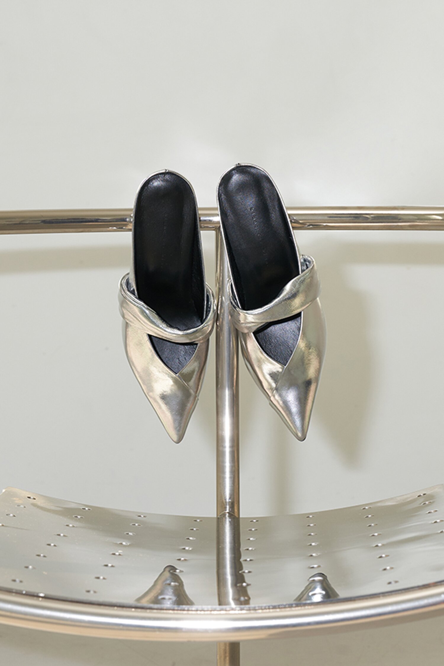 Anna Mules 6cm Heels Lamb Skin Silver