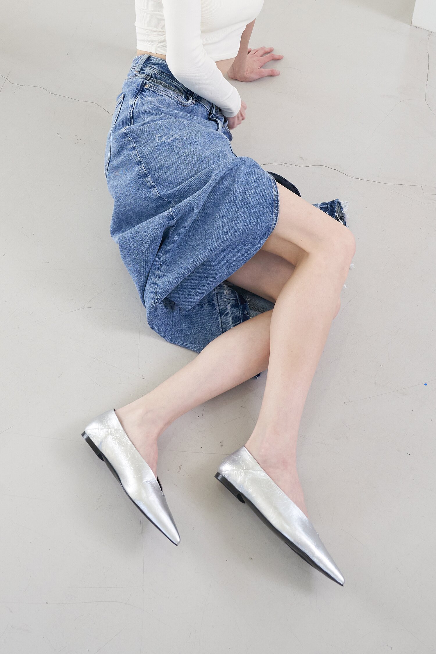 Inès Flat Leather Silver