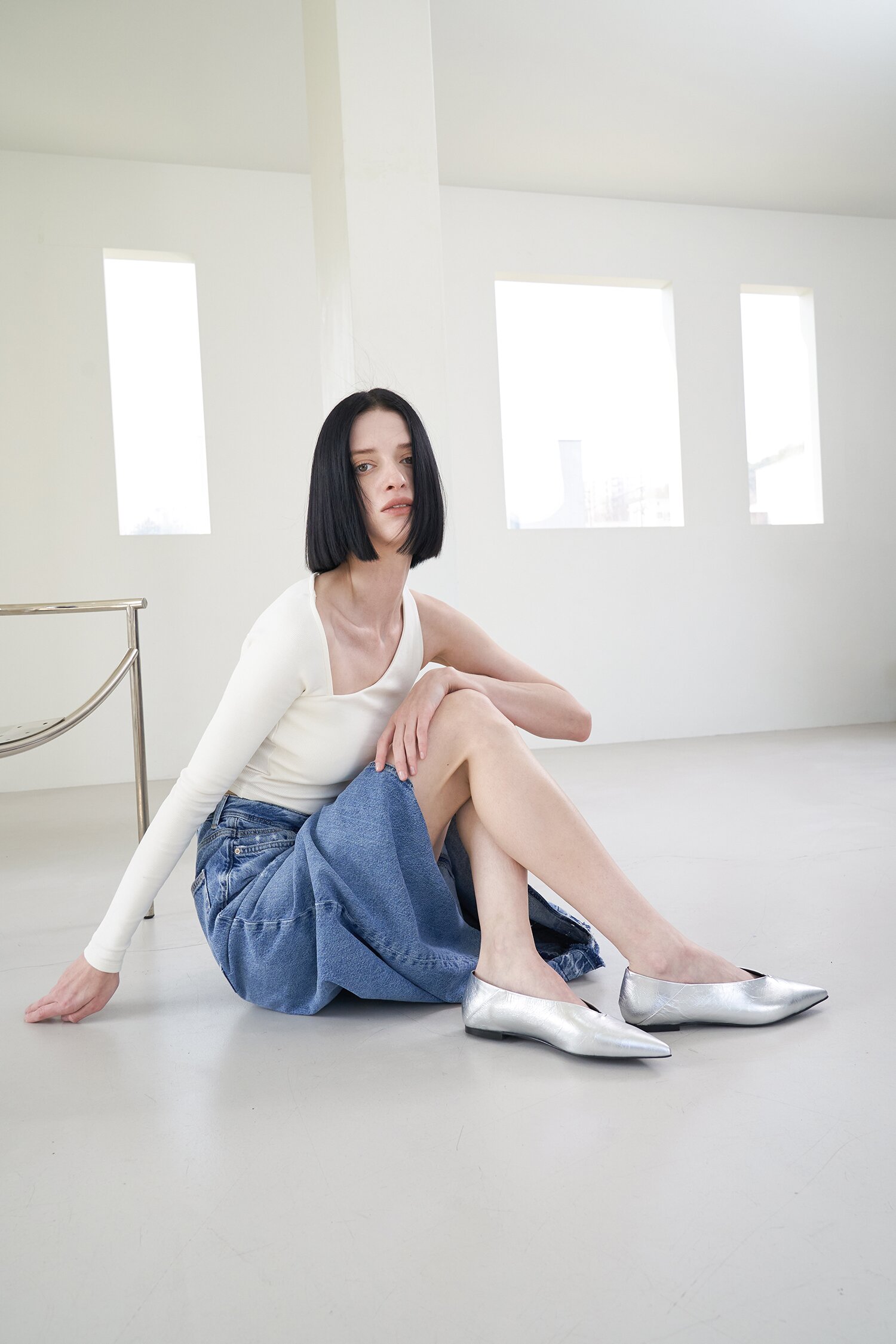 Inès Flat Leather Silver