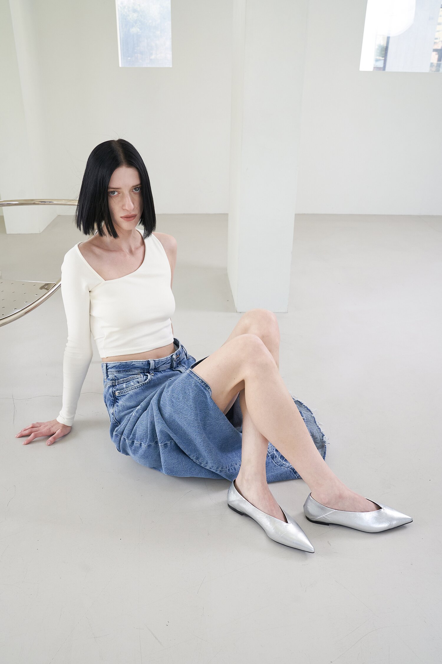 Inès Flat Leather Silver