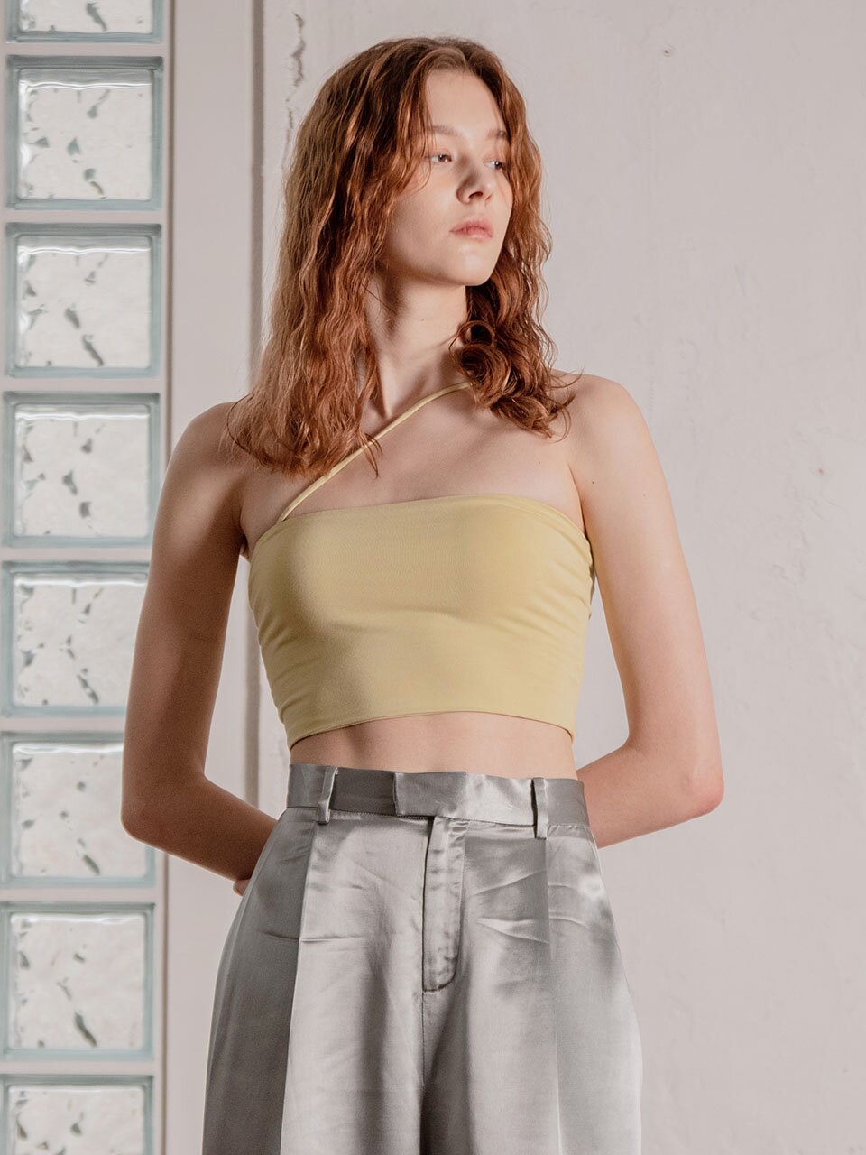 YY_Slant sling sleeveless top_MUSTARD