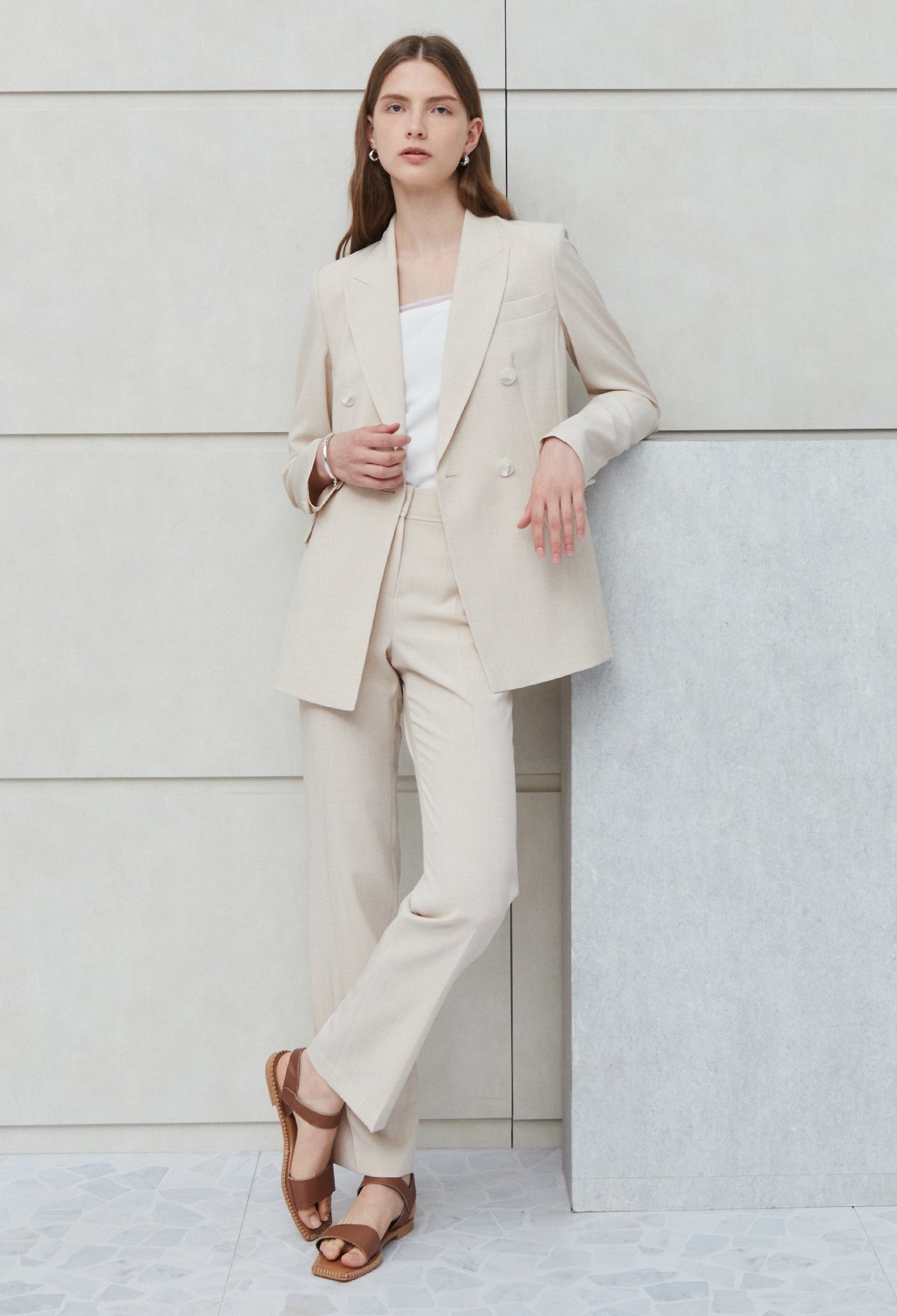 스판 블렌드 슬림 일자핏 팬츠 (LIGHT/BEIGE)