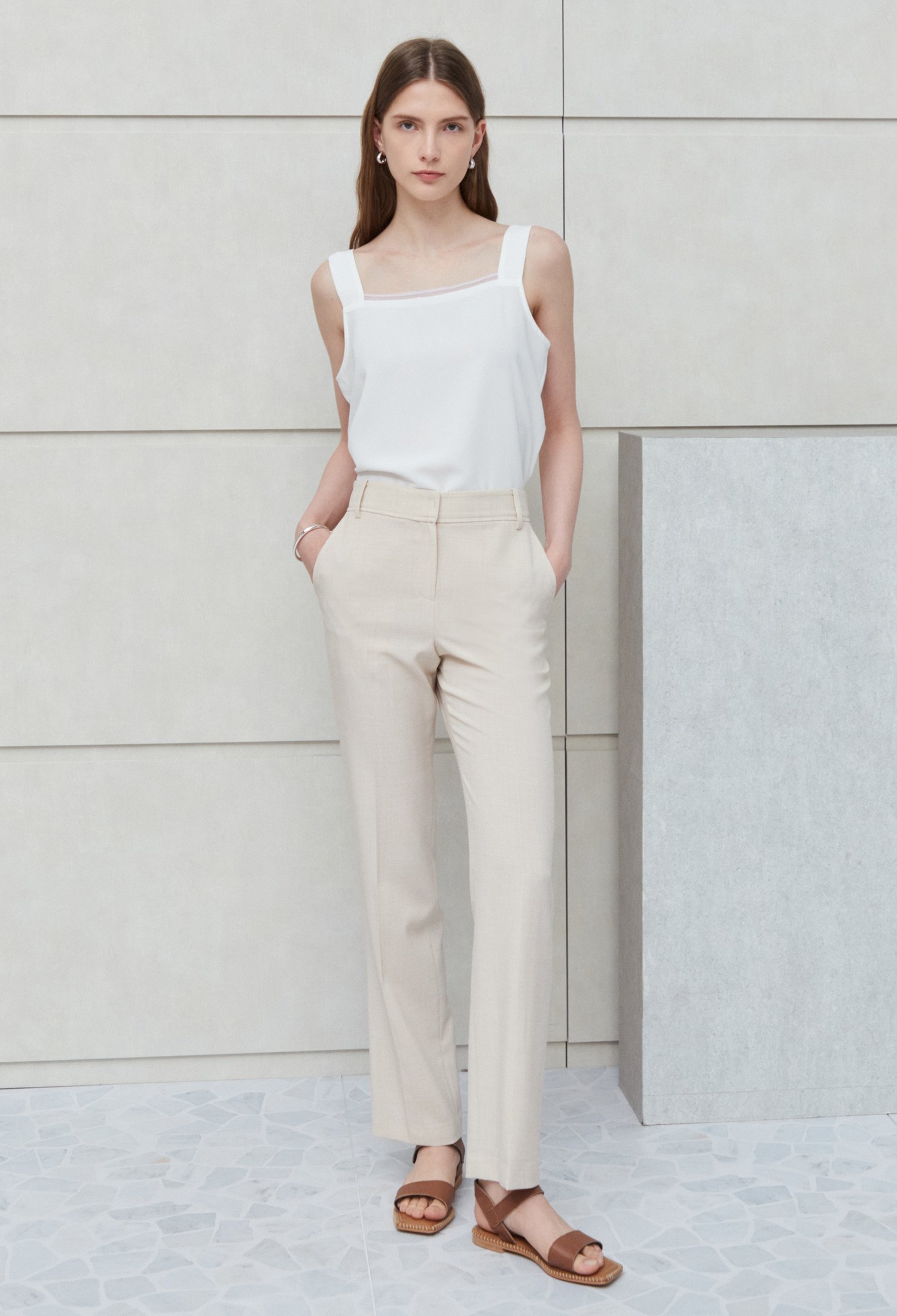 스판 블렌드 슬림 일자핏 팬츠 (LIGHT/BEIGE)