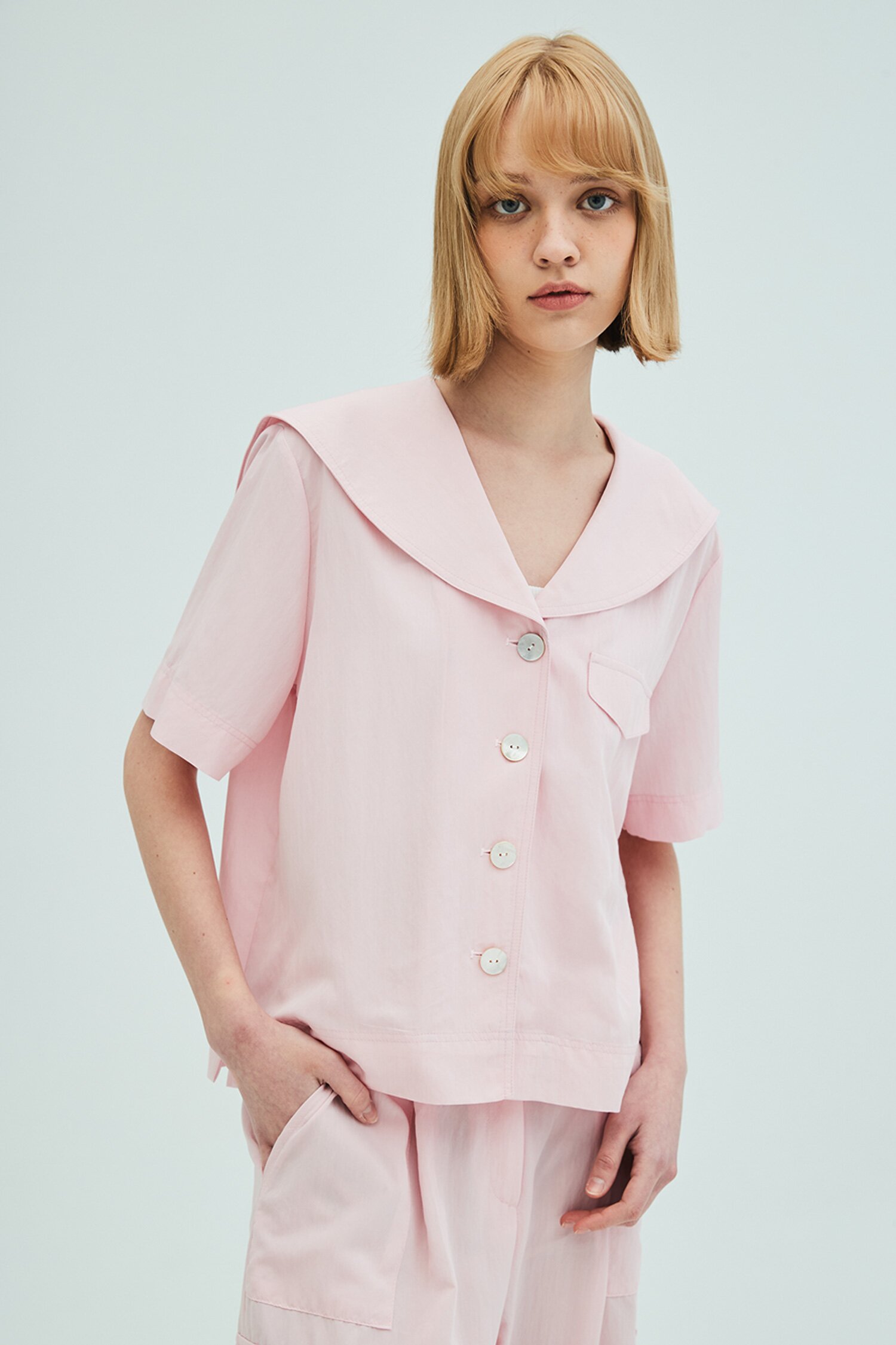 Sailor Collar Stitch Blouse_Pink