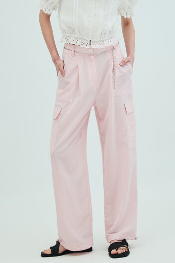 Wide Leg Stitch Cargo Pants_Pink