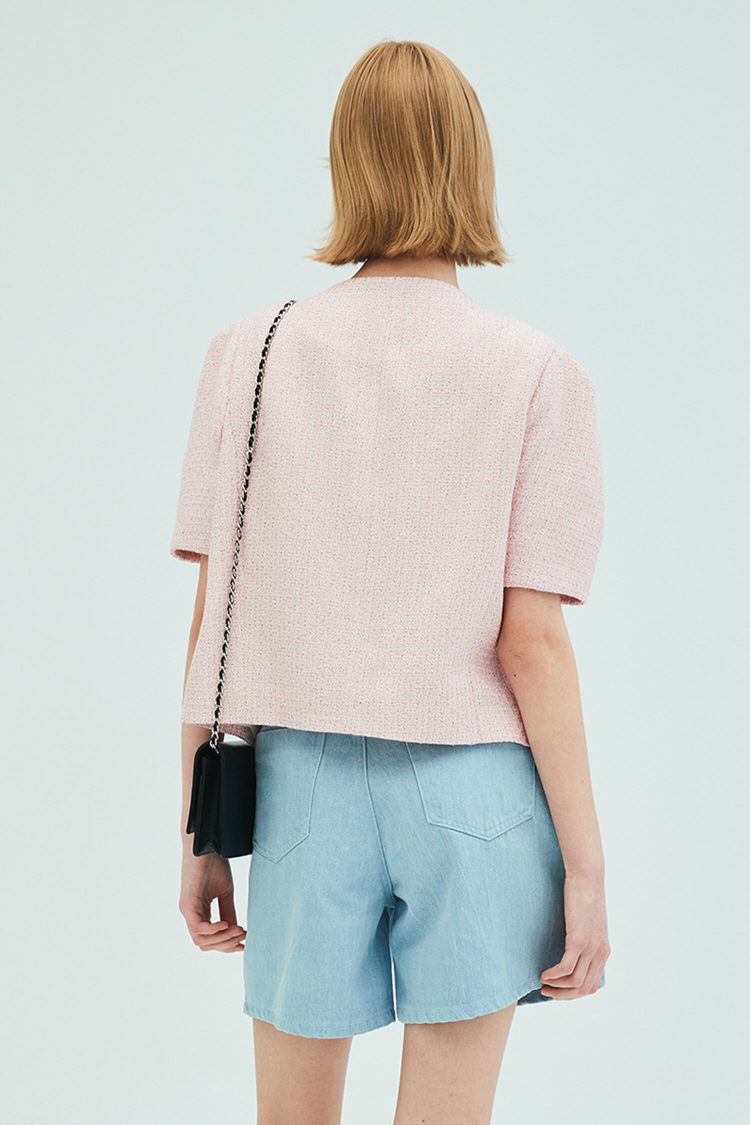 Puff Sleeve Tweed Jacket_Pink