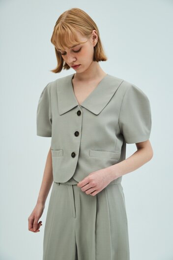 Puff Sleeve Cropped Jacket_Khaki