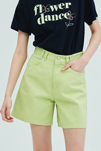Color Denim Shorts_Lime