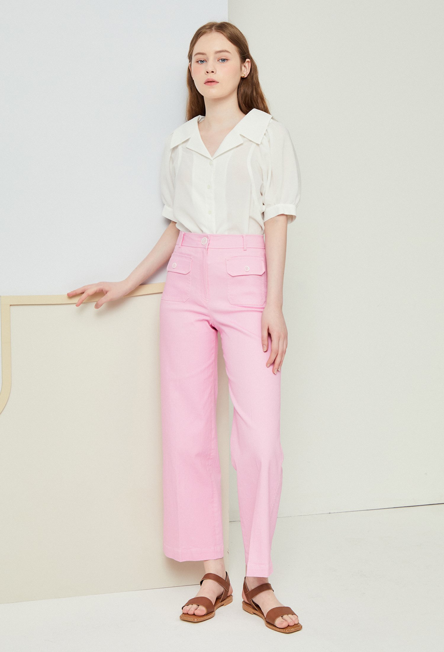 벌룬핏 브이넥 칼라 블라우스 (WHITE)