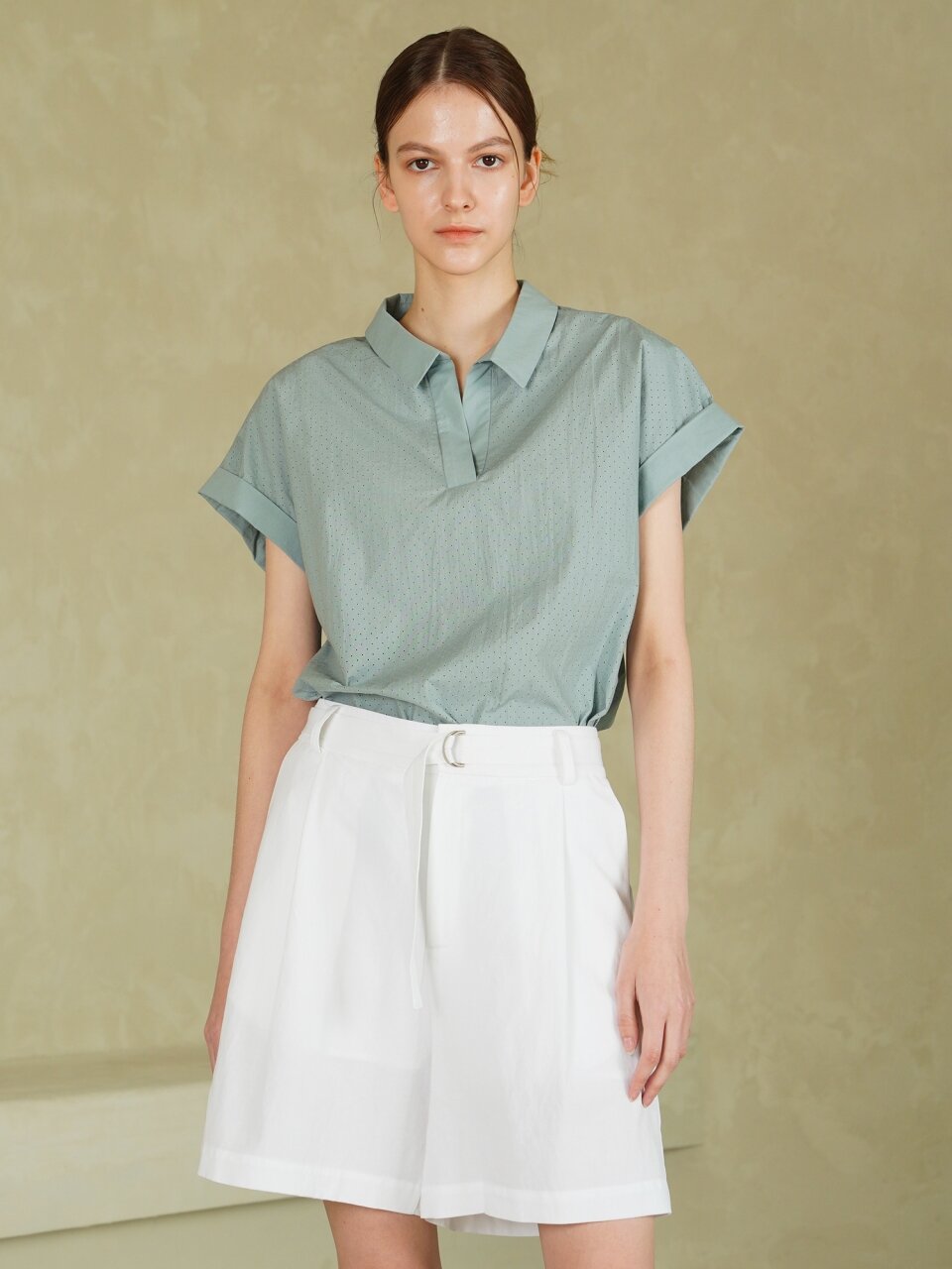 Punching Detail Shirt Blouse _ L.Blue