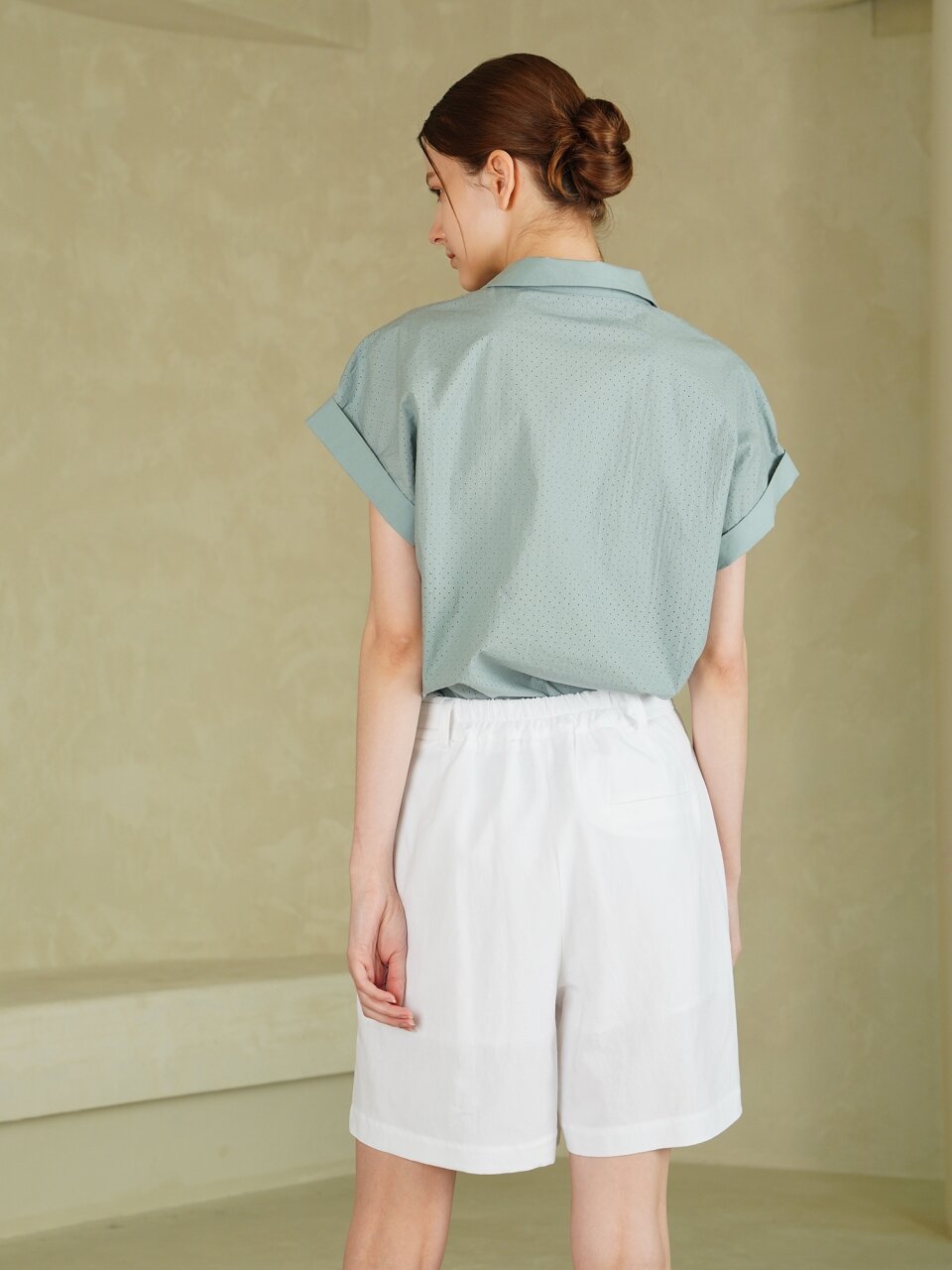 Punching Detail Shirt Blouse _ L.Blue