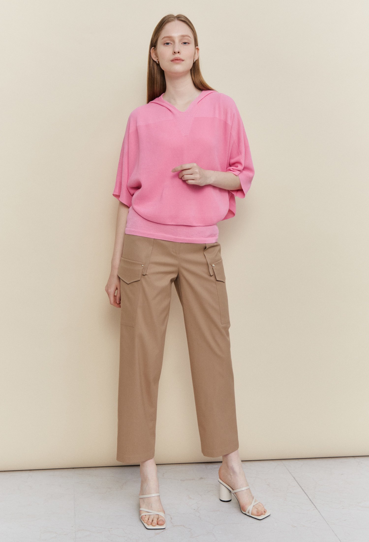 후드 홀가먼트 슬리브리스 세트 탑 (PINK)
