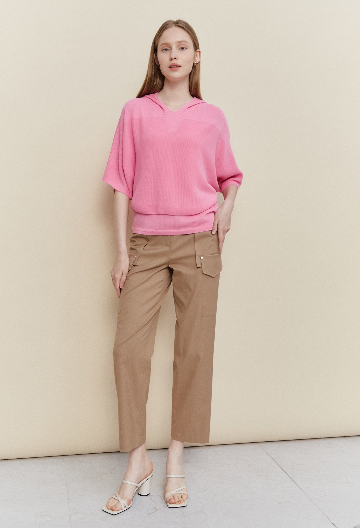 후드 홀가먼트 슬리브리스 세트 탑 (PINK)