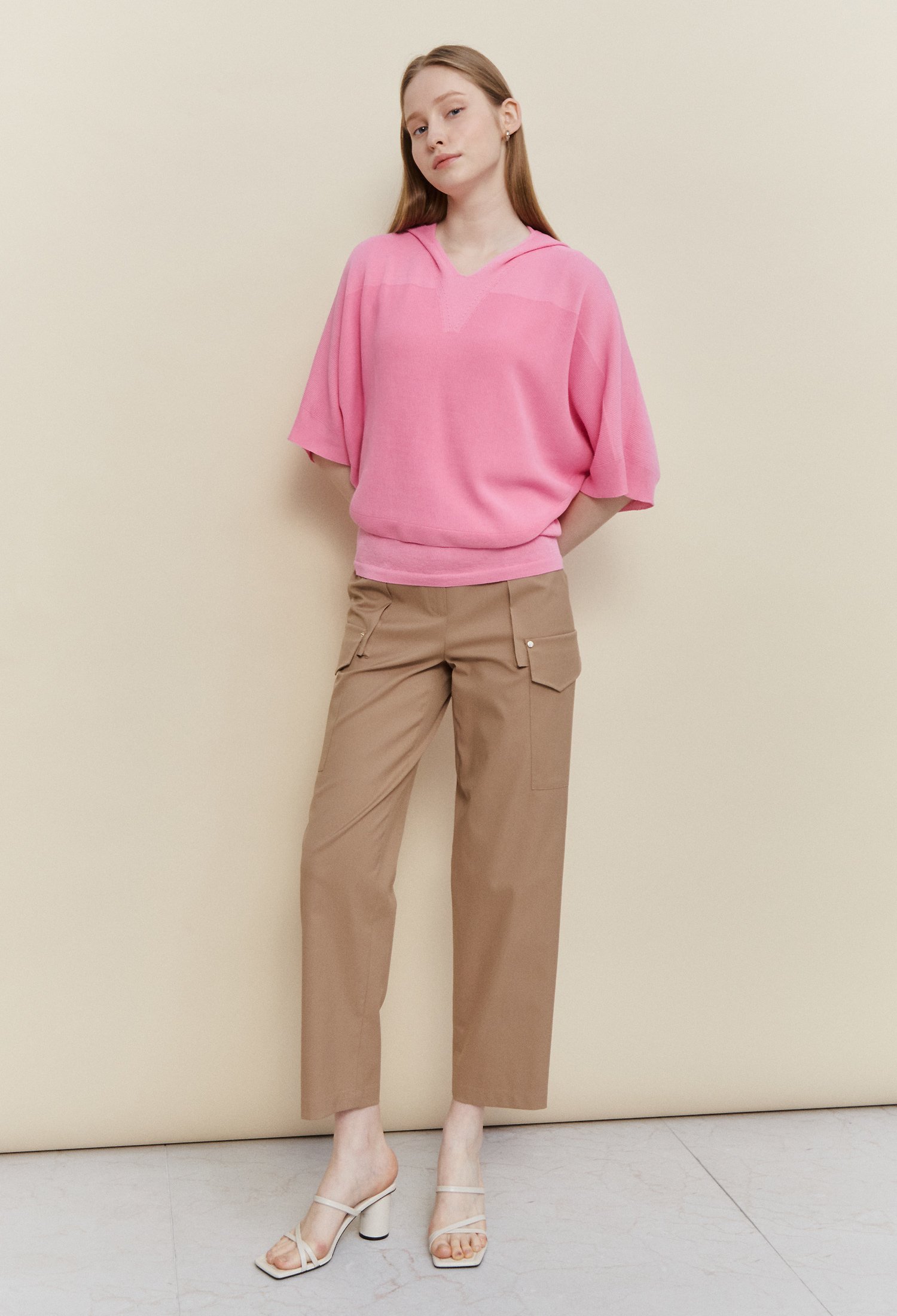 후드 홀가먼트 슬리브리스 세트 탑 (PINK)