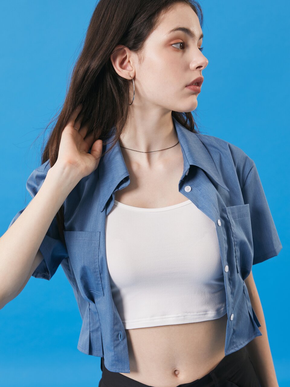 WOMEN 맥시 크롭 나시 레이어드 티 [WHITE]