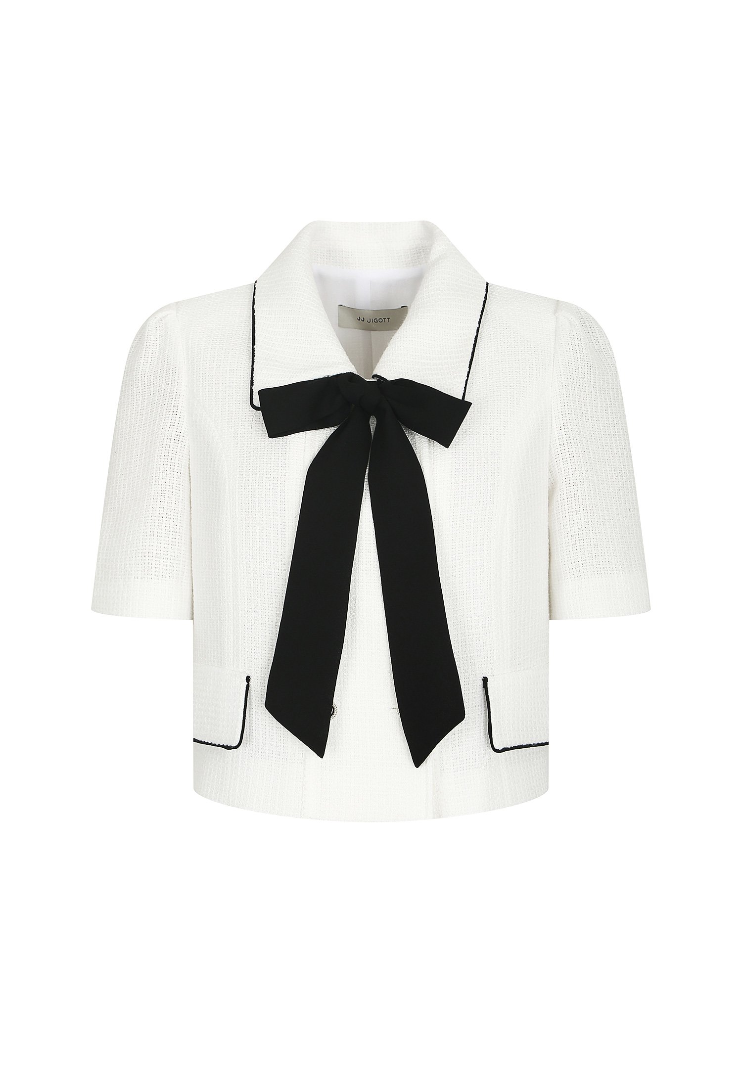 파이핑 더블 브레스트 크롭 재킷 (WHITE)