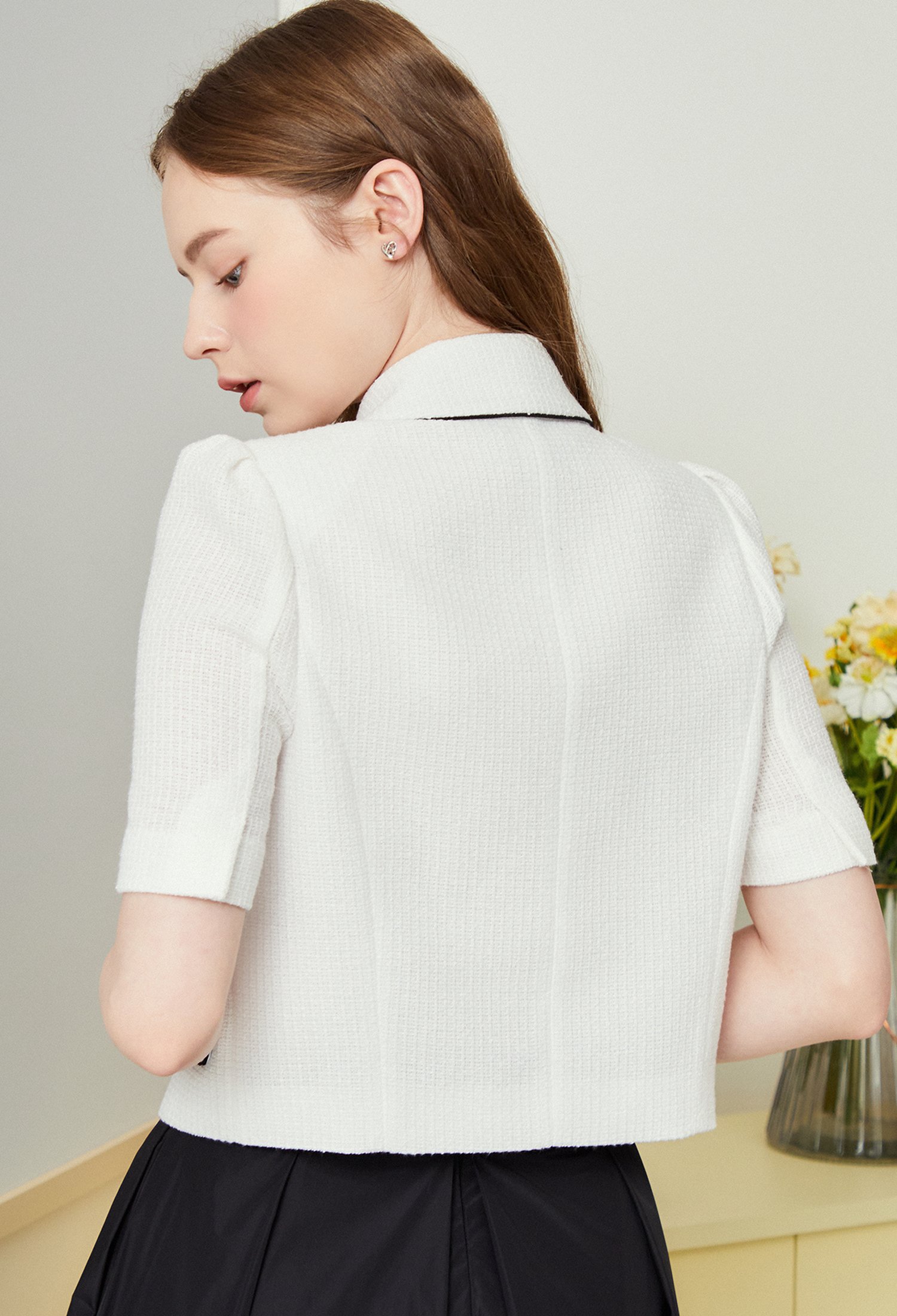 파이핑 더블 브레스트 크롭 재킷 (WHITE)