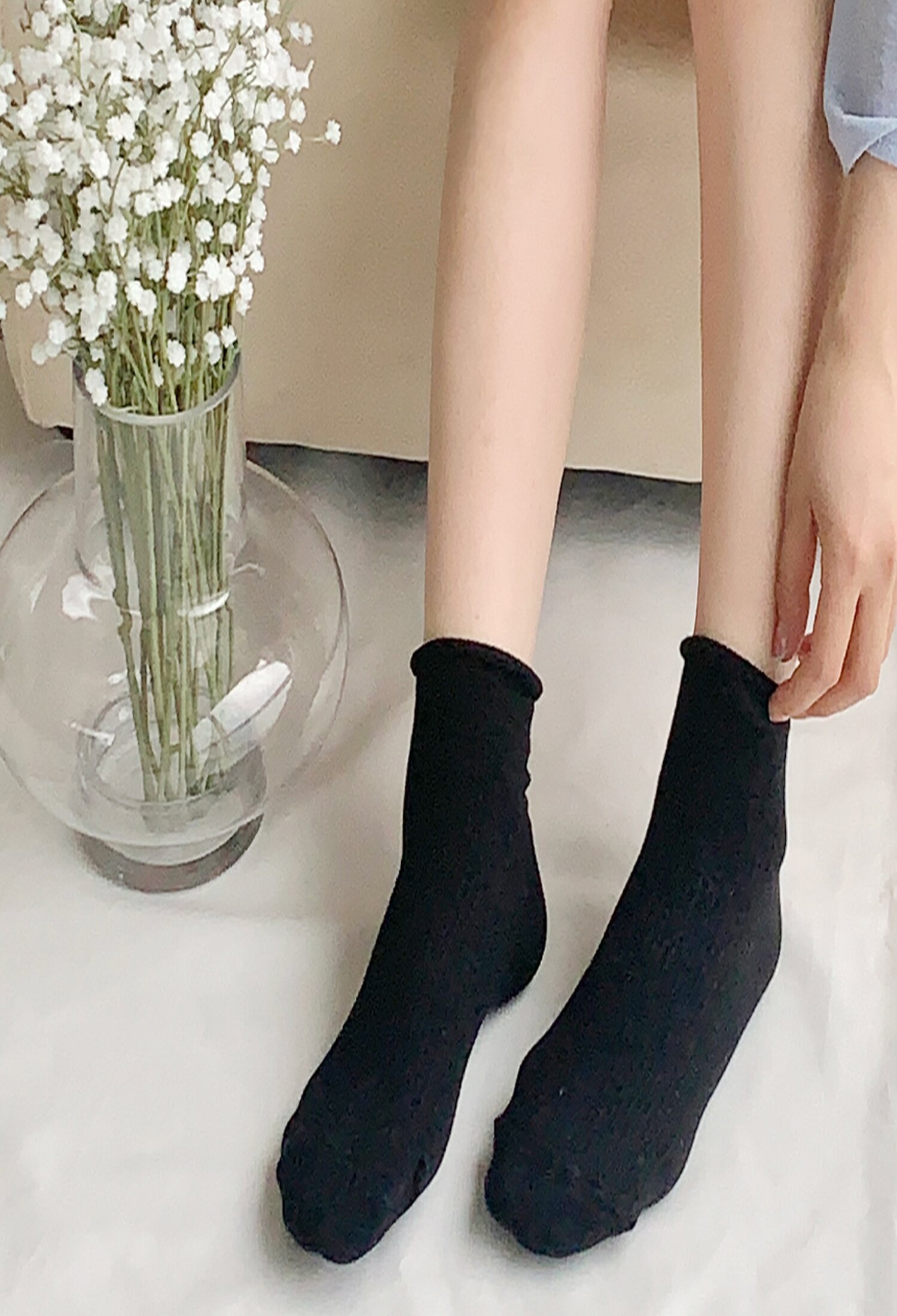 여성 4계절 롤링 중목양말 5켤레