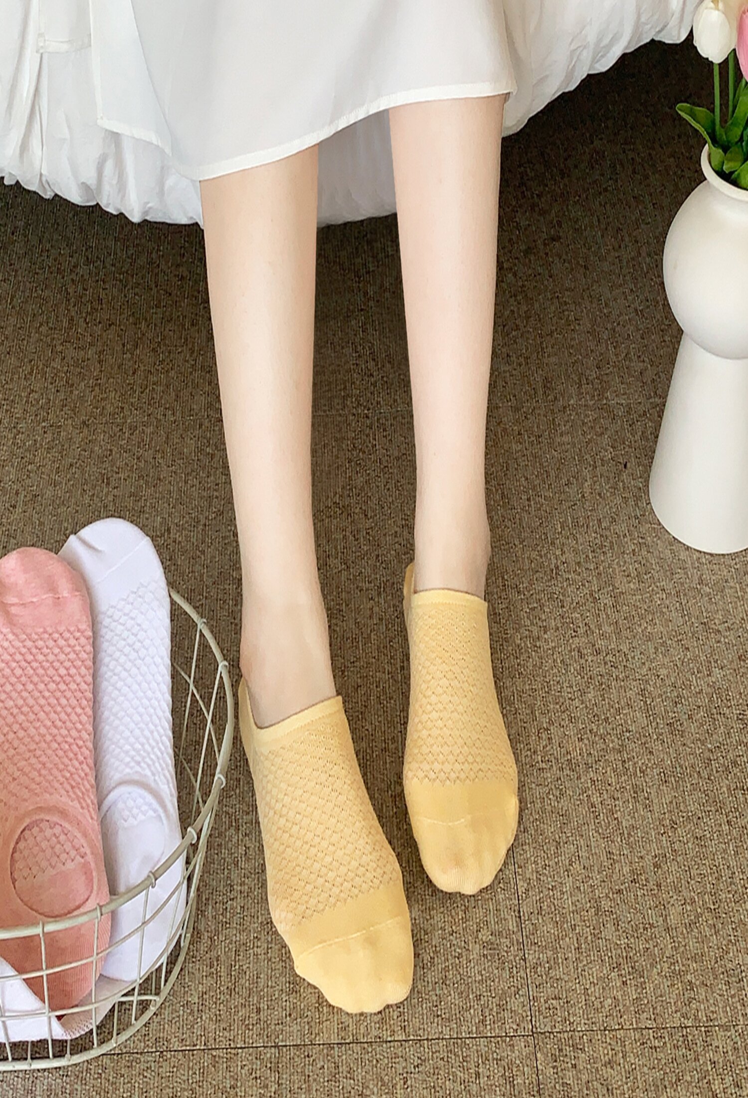 여성 안벗겨짐 벌집메쉬 덧신/페이크삭스 양말 6켤레
