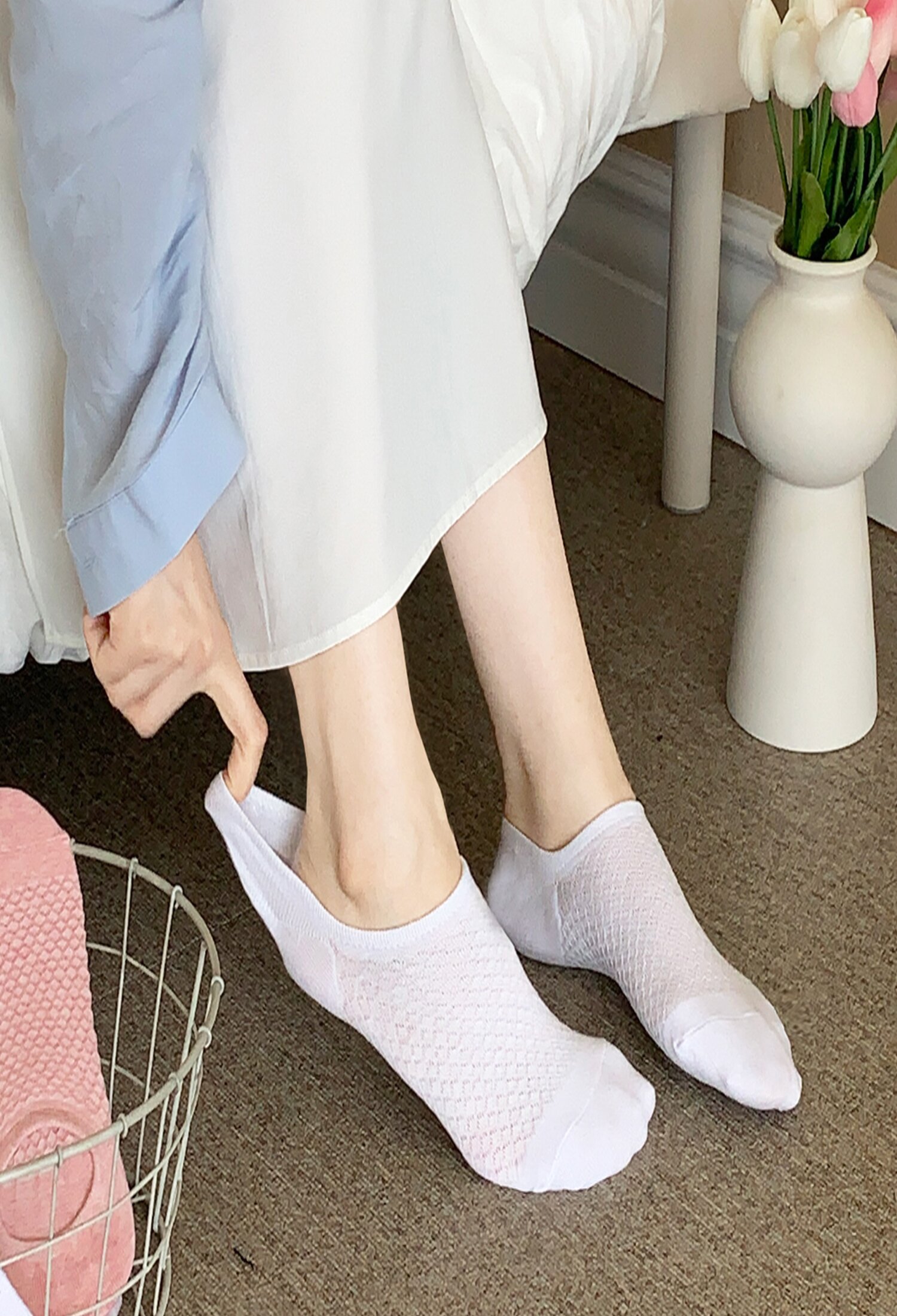 여성 안벗겨짐 벌집메쉬 덧신/페이크삭스 양말 6켤레
