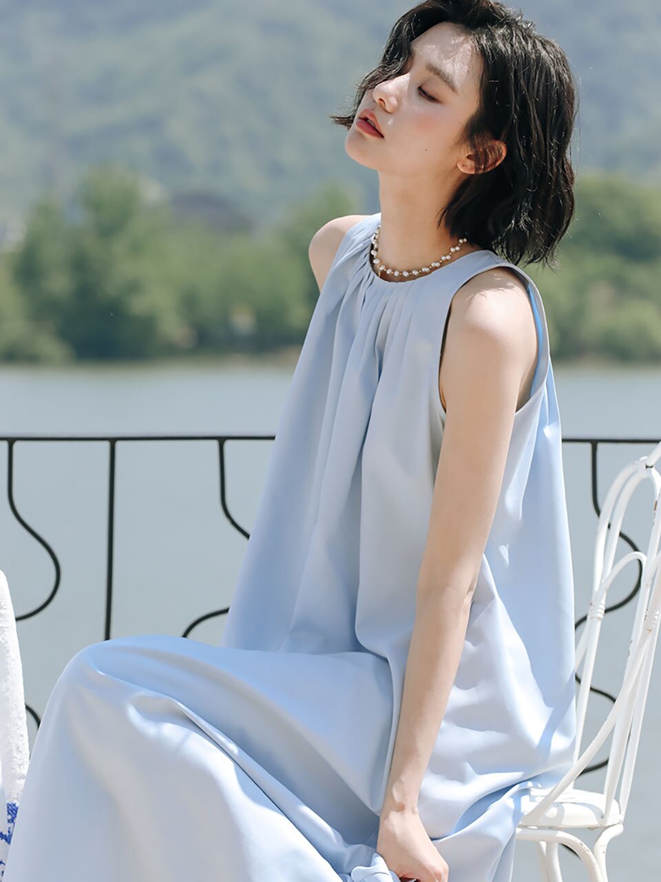 LS_Classy blue halterneck sleeveless dress