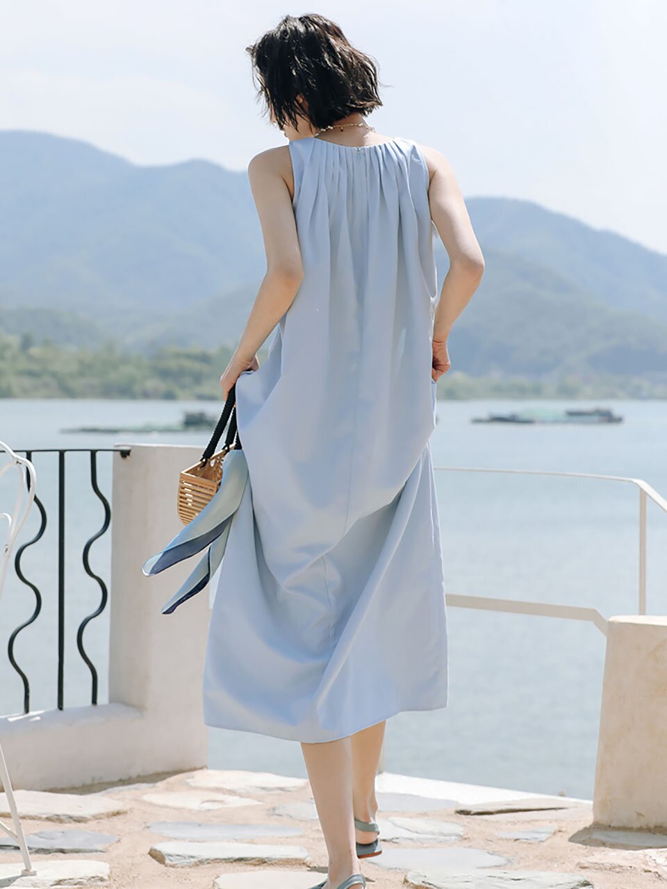 LS_Classy blue halterneck sleeveless dress