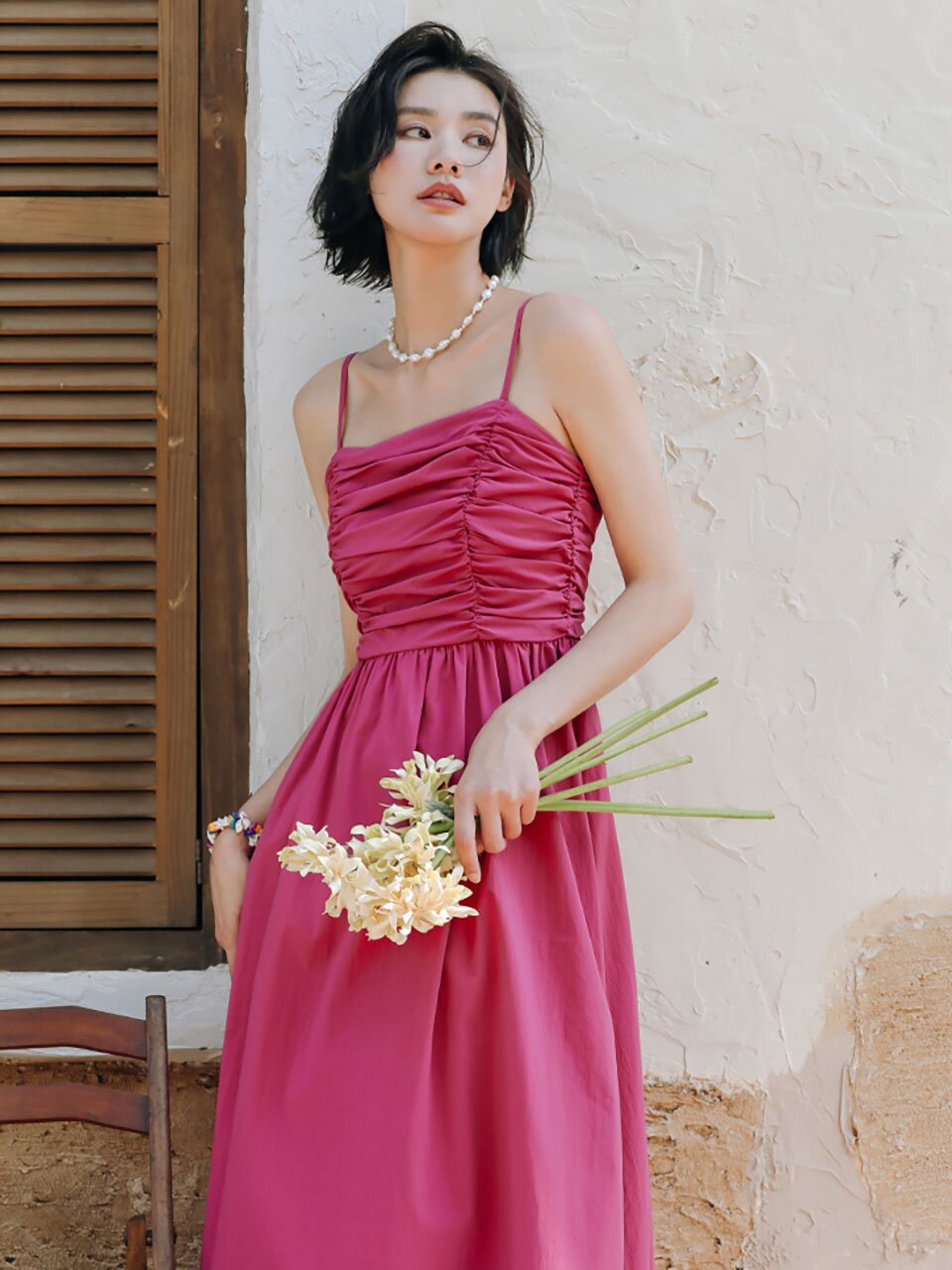 LS_Pink sparkling beach long dress
