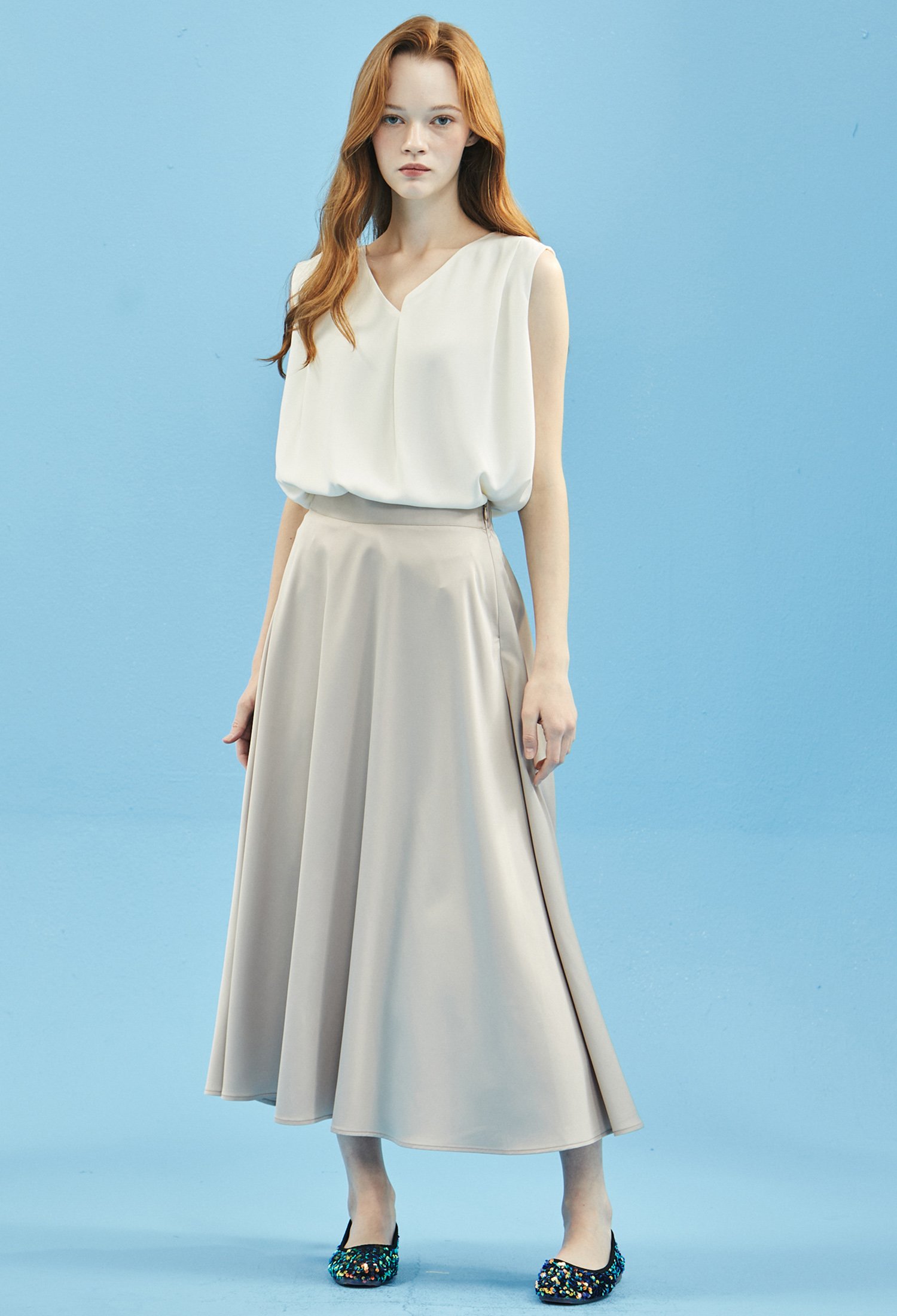 RONRON ♥ [SET] SATIN LAYERED BANDING SKIRT/追跡付 