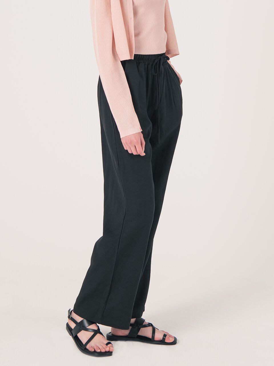 WED_Linen banding pants_BLACK
