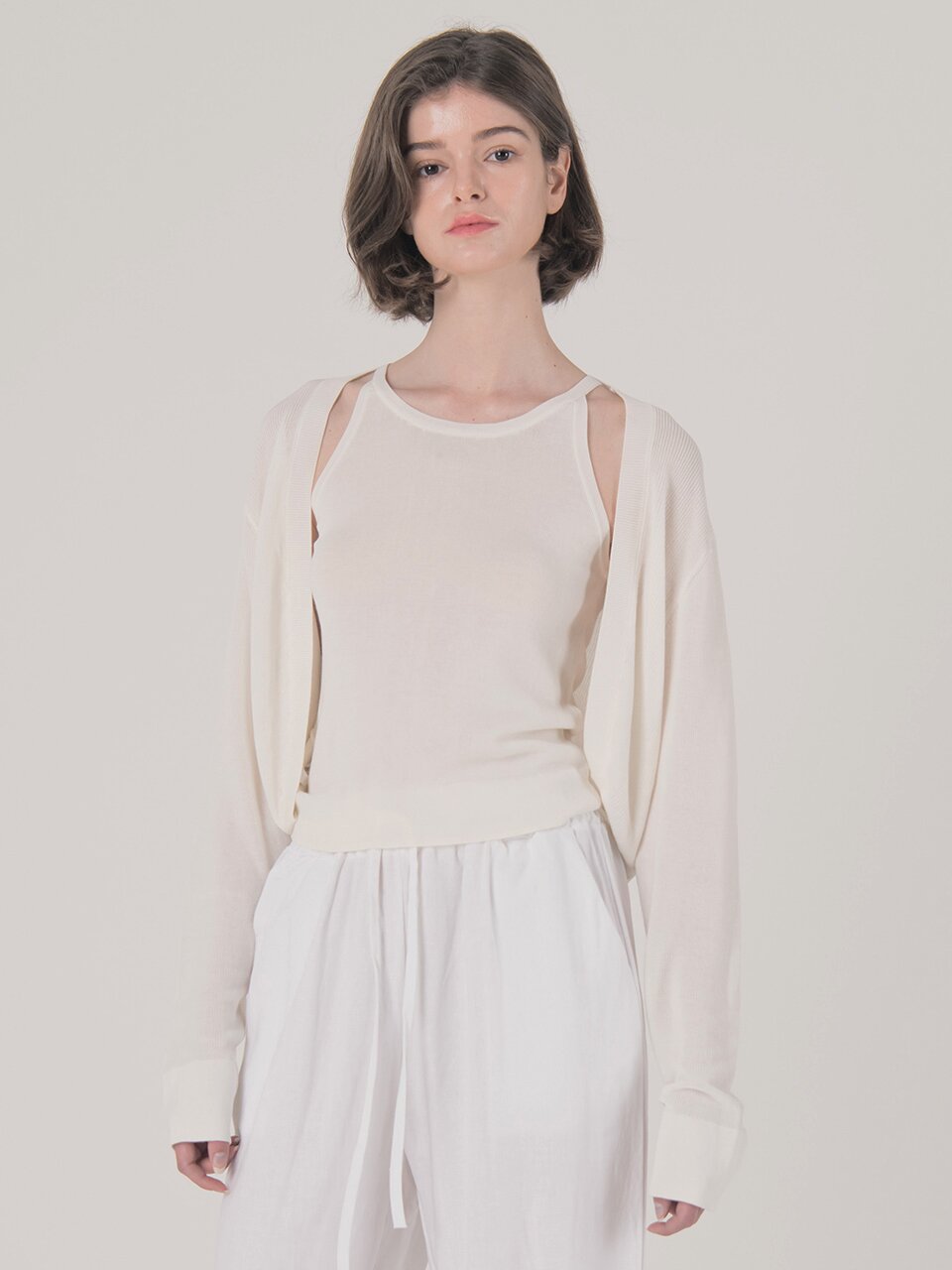 WED_Simple cardigan knit top set_WHITE