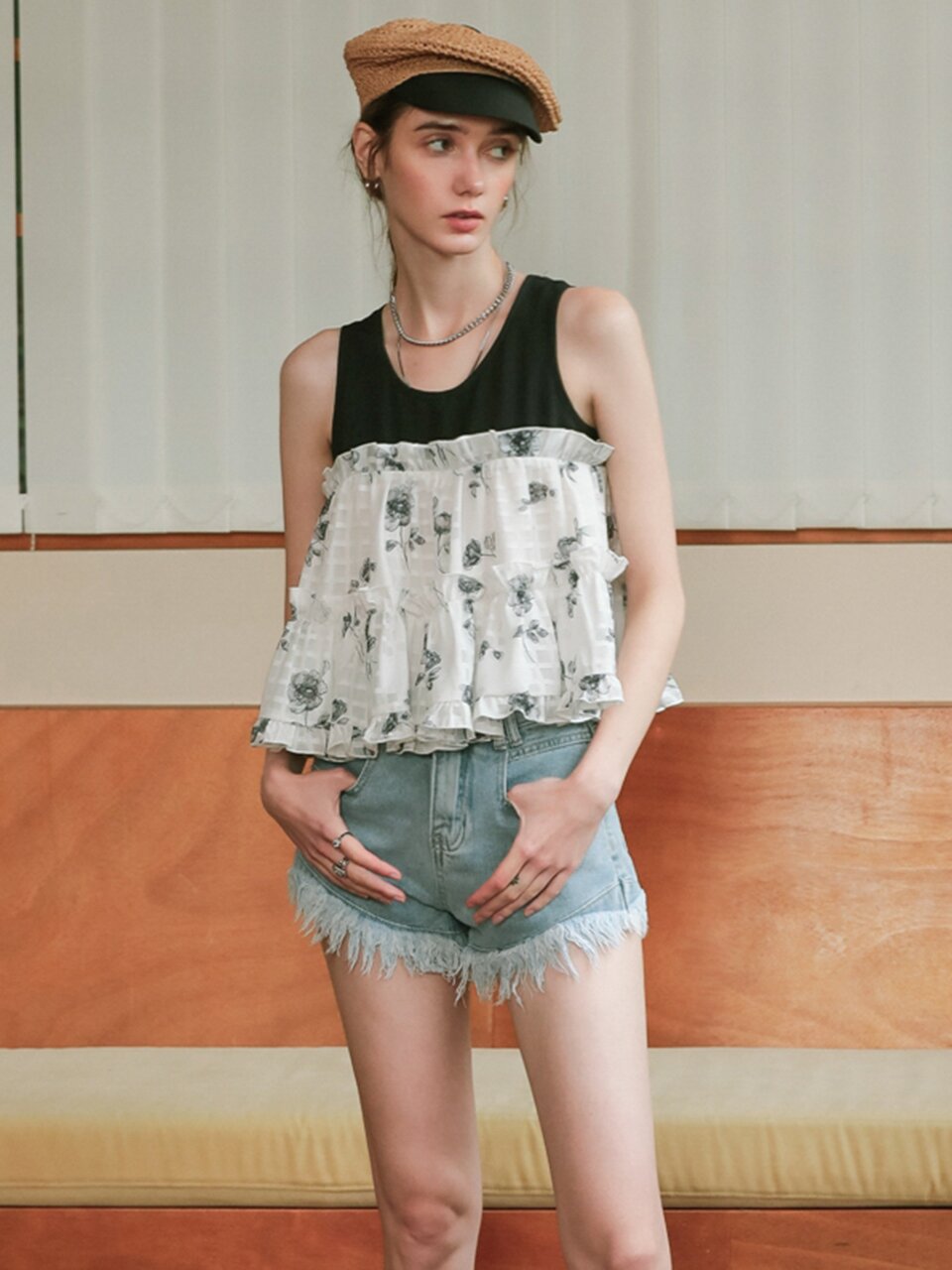 DD_Sweet chiffon cover black top