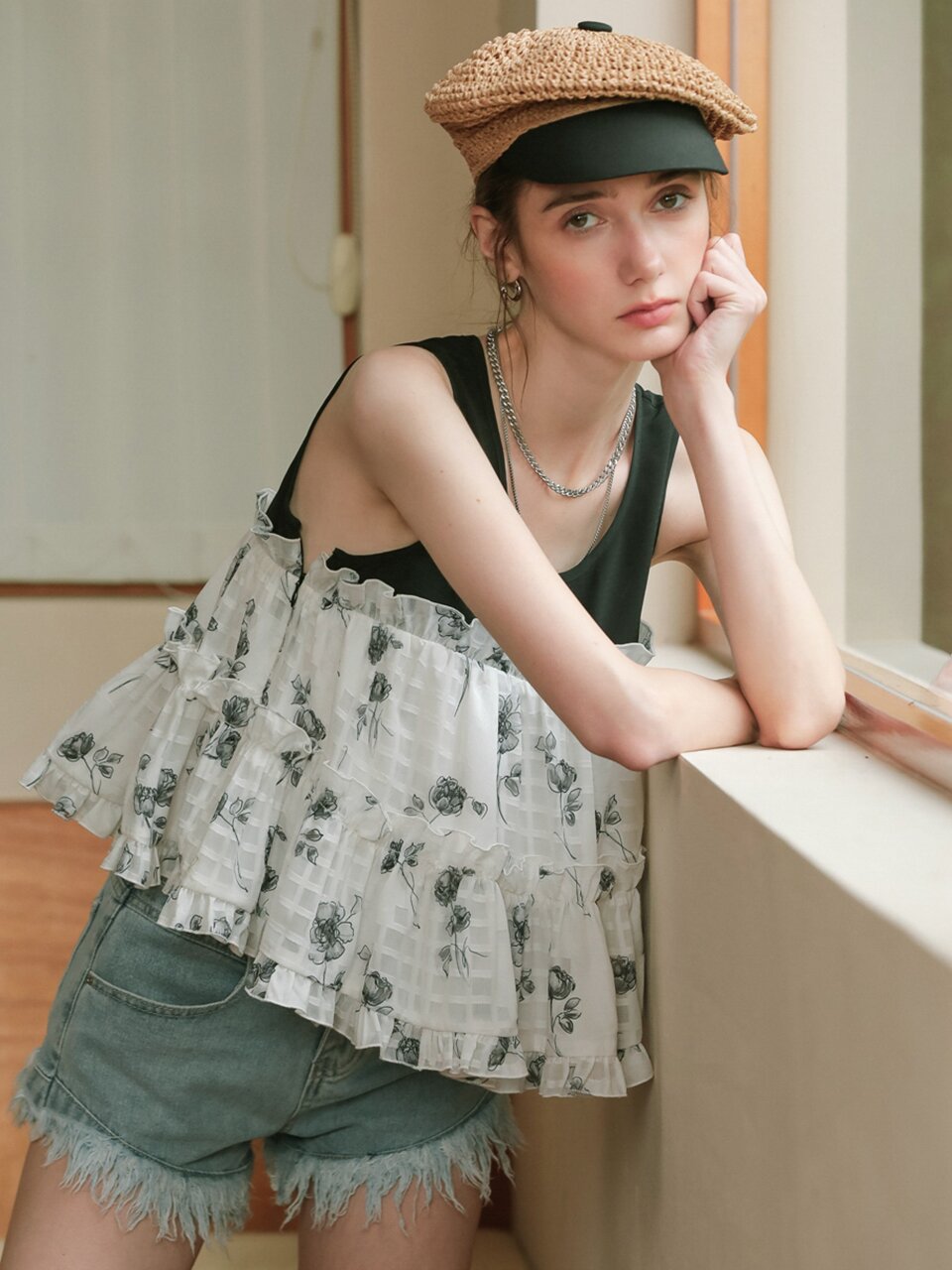 DD_Sweet chiffon cover black top