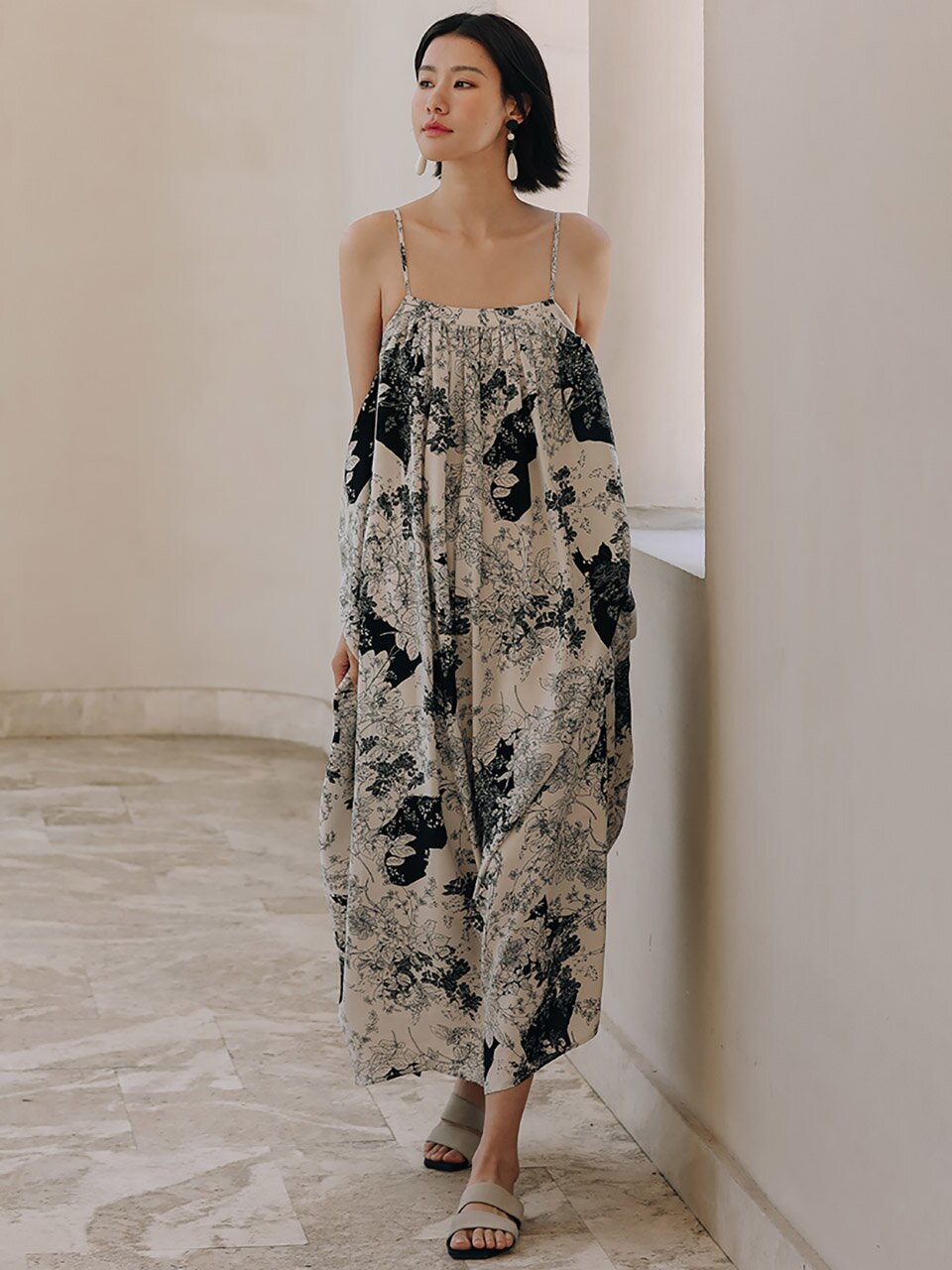 LS_Ink paint sleeveless long dress