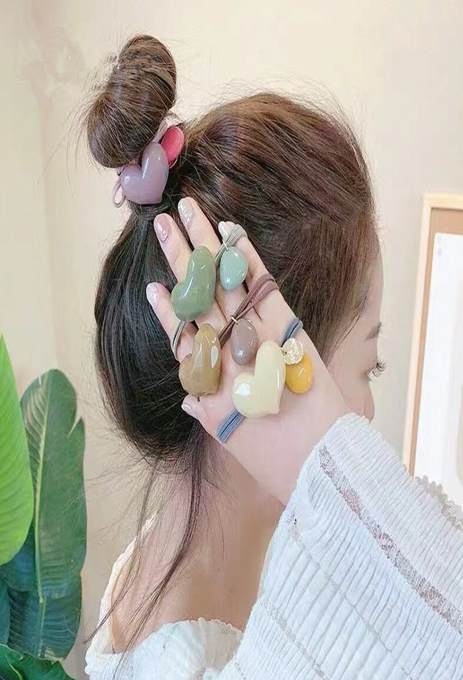 하트 캔디 조약돌 머리끈 4개 1세트