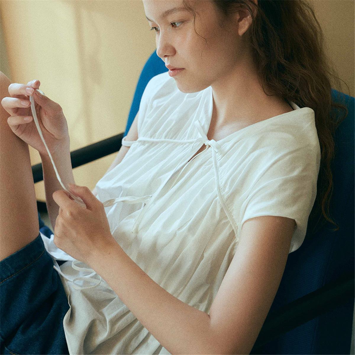 [블랭크03] cotton shirring blouse (white)