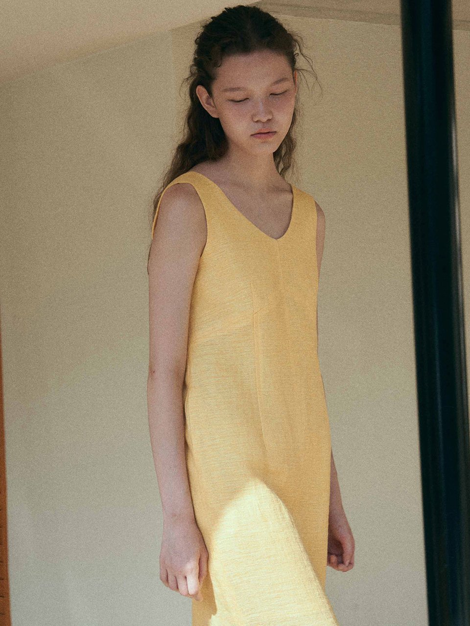 [블랭크03] linen v dress [Italian fabric] (yellow)