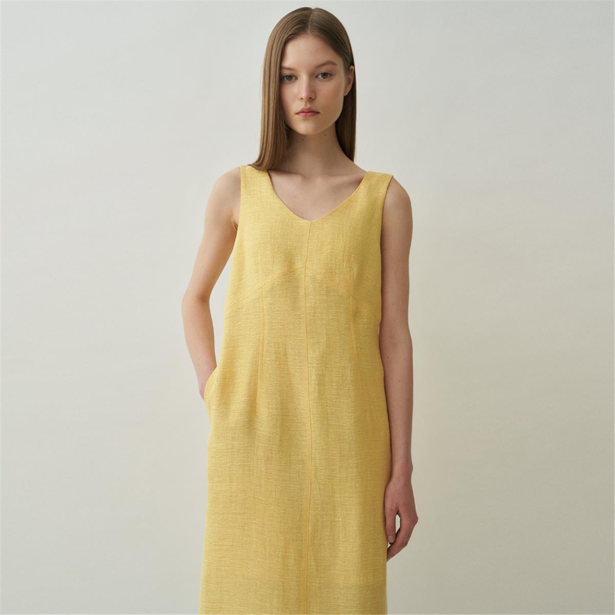 [블랭크03] linen v dress [Italian fabric] (yellow)